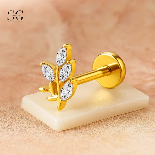SGYS1132 Eyebrow Branch Design Titanium Labret with Zircon | Custom Piercing Jewelry