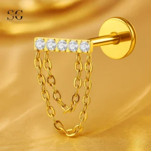 SGYS1133 Double Chain Pendant Titanium Labret with Zircon | Custom Piercing Jewelry
