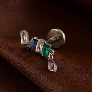 SGYS1136 Titanium Triple CZ Labret with Dangle for Ear Piercing