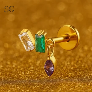 SGYS1135 Titanium Double CZ Labret with Dangle Charm