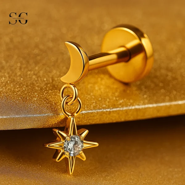 SGYS1138 Titanium Moon & Star Dangle Labret Piercing Jewelry