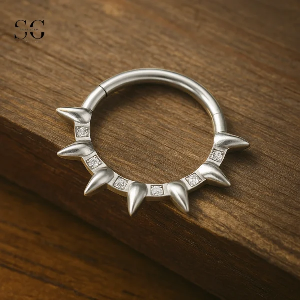SGYS2061 Spiked Zircon Nose Ring – ASTM F136 Titanium with Customizable Zircon Colors - Image 2