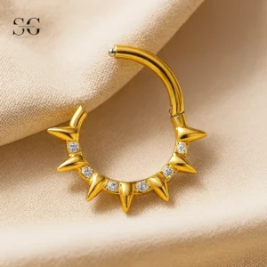 Anel de nariz de zircão com pontas SGYS2061 - titânio ASTM F136 com cores de zircão personalizáveis