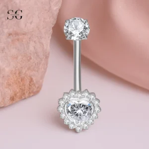 SGYS6045 Внутренне резьбое кольцо живота-настраиваемое циркон в форме сердца, F136 Титан