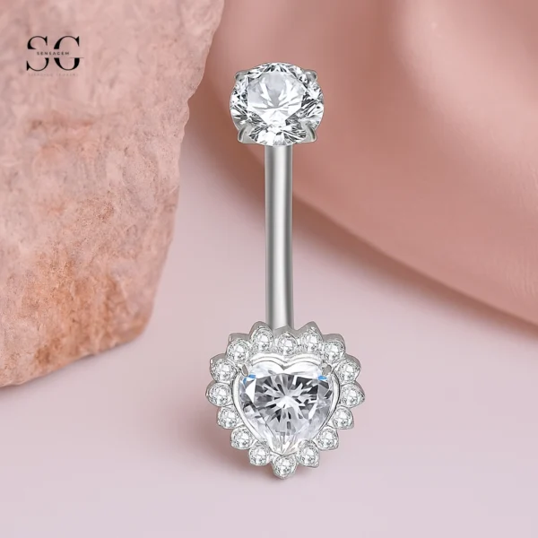 SGYS6045 Internally Threaded Belly Ring – Customizable Heart-Shaped Zircon, F136 Titanium
