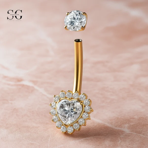 SGYS6045 Internally Threaded Belly Ring – Customizable Heart-Shaped Zircon, F136 Titanium - Image 2