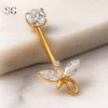 SGYS6046 Internally Threaded Belly Ring – Customizable Bow-Shaped Zircon, F136 Titanium