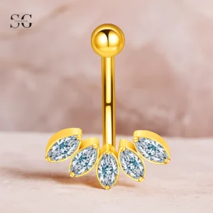 SGYS6049 Внутренне резьбое кольцо живота - пять овальных драгоценных камней циркона, F136 Титан