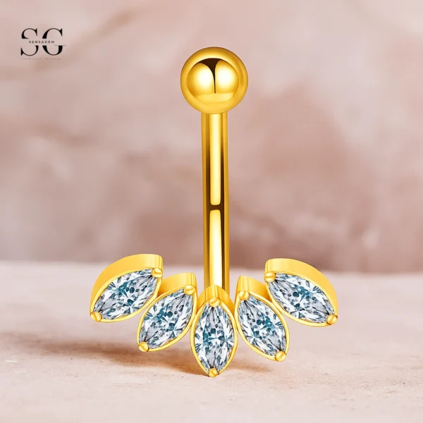 SGYS6049 Internally Threaded Belly Ring – Five Oval Zircon Gems, F136 Titanium