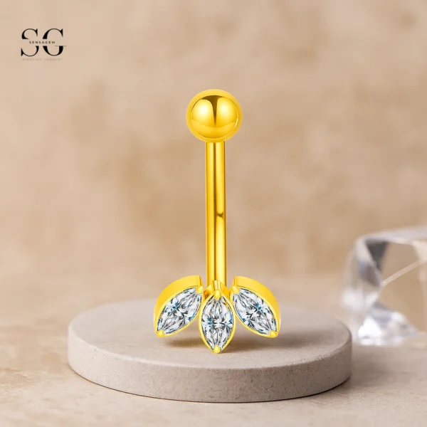 SGYS6050 Internally Threaded Belly Ring – Three Oval Zircon Gems, F136 Titanium - Image 2