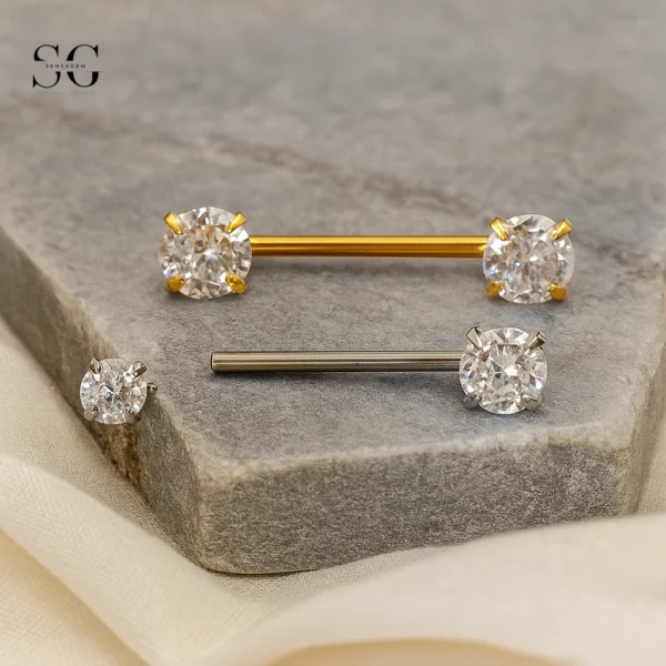 SGYS9031 Prong-Set Zircon Nipple Piercing Jewelry Titanium - Image 2