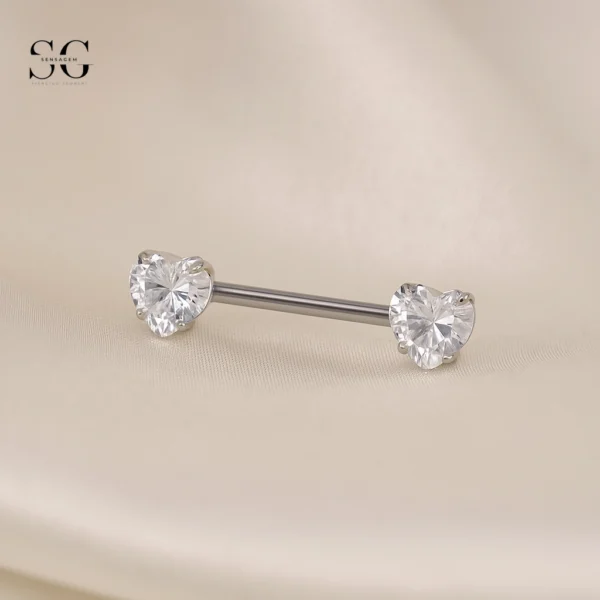 SGYS9032 Heart Zircon Nipple Piercing Jewelry Titanium - Image 2