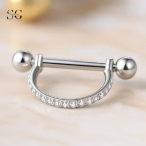 SGYS9033 D-Shape Zircon Titanium Nipple Piercing Jewelry