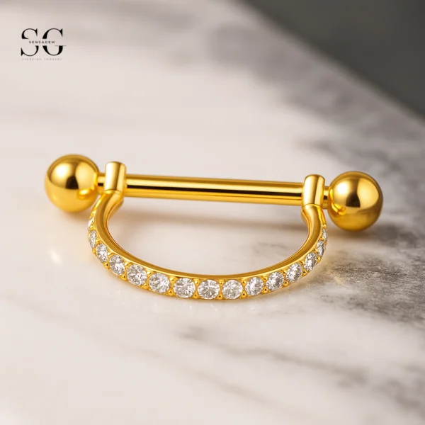 SGYS9033 D-Shape Zircon Titanium Nipple Piercing Jewelry - Image 2