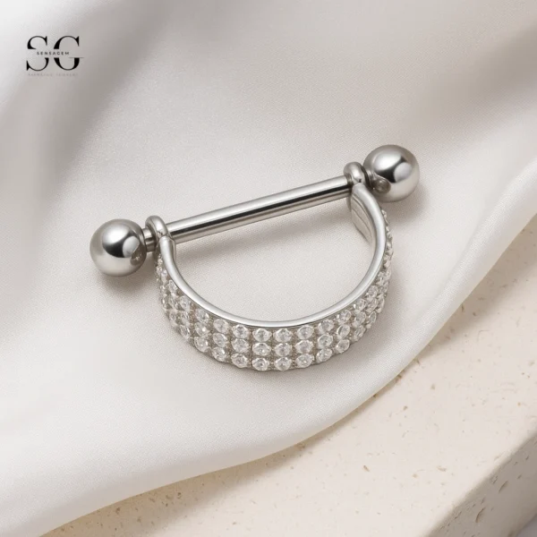SGYS9034 Triple D-Zircon Titanium Nipple Piercing Jewelry - Image 2