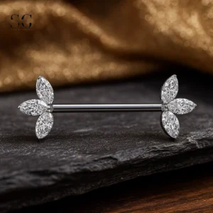SGYS9037 Titanium Marquise CZ Nipple Jewelry Wholesale