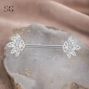 SGYS9039 Titanium Floral CZ Nipple Piercing Jewelry Wholesale