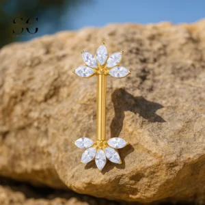 SG9047 Titanium Nipple Piercing Jewellery with CZ Marquise Ends