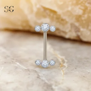 SGYS9023 Triple Gem Titanium Nipple Piercing Jewellery