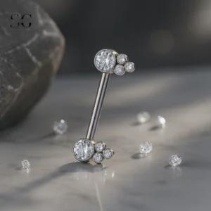 SGYS9024 Titanium Female Nipple Piercing with CZ Ends