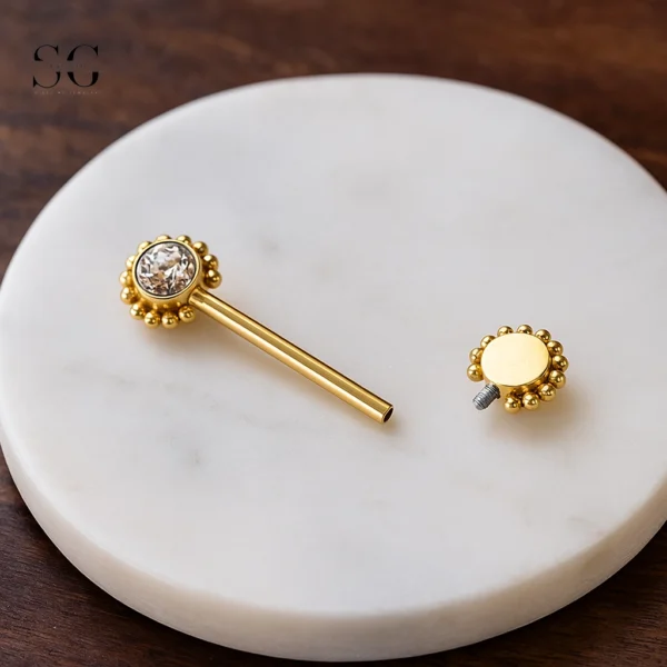 SGYS9026 - Round CZ Nipple Ring Implant Grade Titanium - Image 2