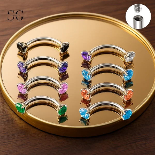 SG7006 Internally Threaded Eyebrow Barbell with Zircon