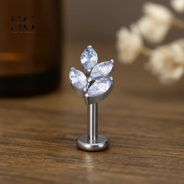 SG4121 - Floral Branch Titanium Labret for Lip Piercing