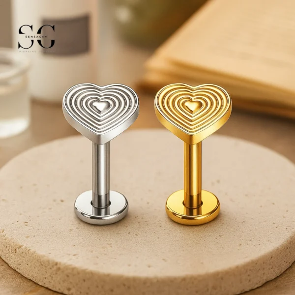 SG4123 - Striped Heart Titanium Labret for Monroe Piercing