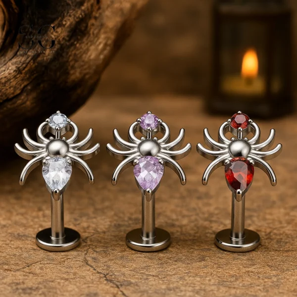 SG4125 - Double Zircon Spider Titanium Labret for Tragus
