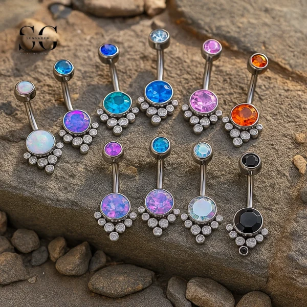 SG6016 - F136 Titanium Belly Ring with Multicolor Zircon