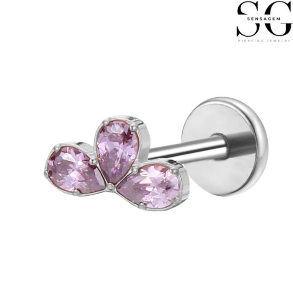 SGYS1044 Half-Plum Blossom G23 Titanium Labret with Pink Zircon Gemstone