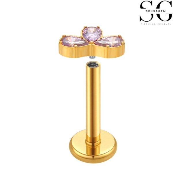 SGYS1044 Half-Plum Blossom G23 Titanium Labret with Pink Zircon Gemstone - Image 2