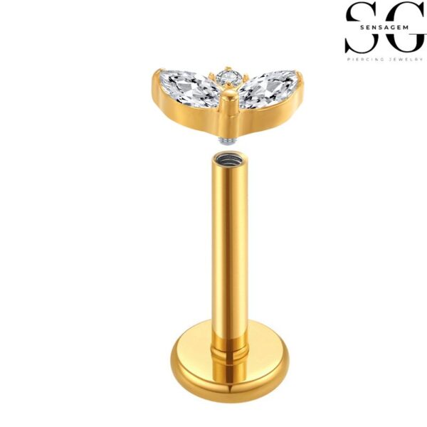 SGYS1046 Thick Eyebrow-Shaped G23 Titanium Labret with Zircon Gemstone - Image 2