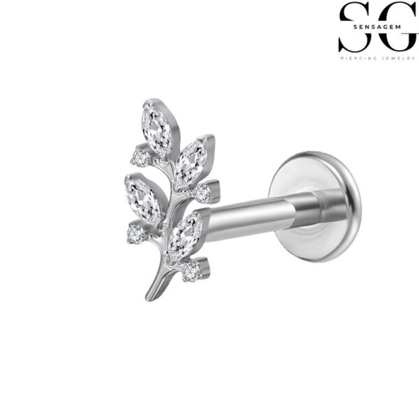 SGYS1047 Branch-Shaped G23 Titanium Labret with Zircon Gemstone