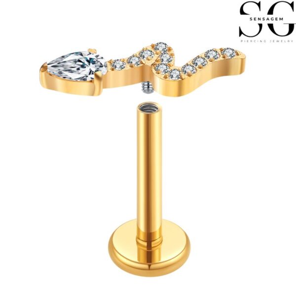 SGYS1048 Snake-Shaped G23 Titanium Labret with Zircon Gemstone - Image 2