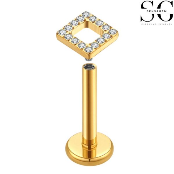 SGYS1049 Hot-Selling Square Hollow G23 Titanium Labret with Zircon Gemstone - Image 2