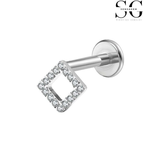 SGYS1049 Hot-Selling Square Hollow G23 Titanium Labret with Zircon Gemstone