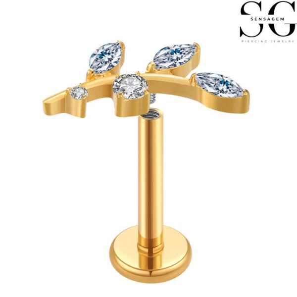 SGYS1053 Labret Studs - Branch-Shaped G23 Titanium Labret with Zircon Gemstone - Image 2