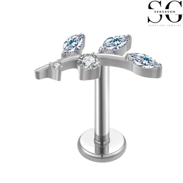 SGYS1053 Labret Studs - Branch-Shaped G23 Titanium Labret with Zircon Gemstone