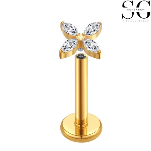 SGYS1054 Gem Labret Stud - Diamond Cross Design G23 Titanium Labret with Zircon Gemstone - Image 2