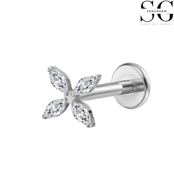 SGYS1054 Gem Labret Stud - Diamond Cross Design G23 Titanium Labret with Zircon Gemstone