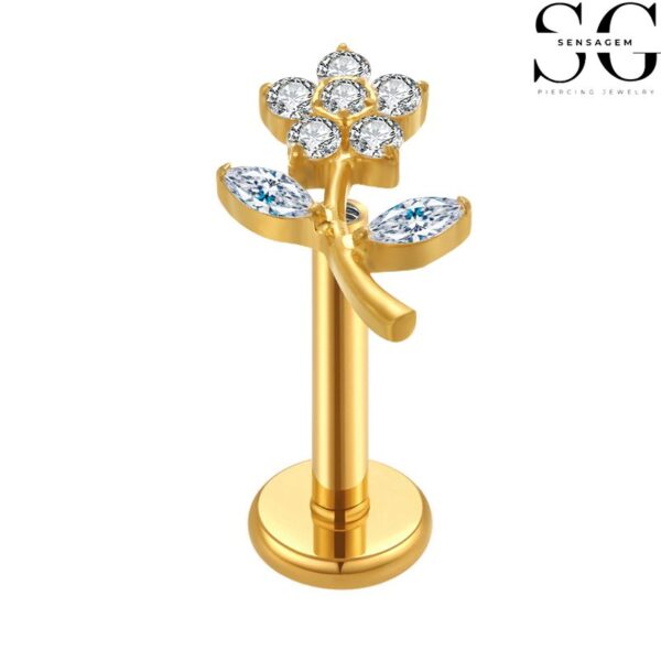 SGYS1055 Jewelry Labret - Flower Branch Design G23 Titanium Labret with Zircon Gemstone - Image 2