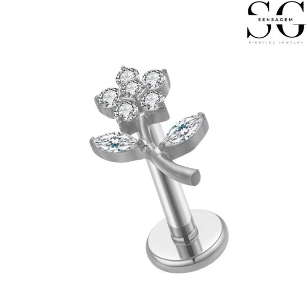 SGYS1055 Jewelry Labret - Flower Branch Design G23 Titanium Labret with Zircon Gemstone