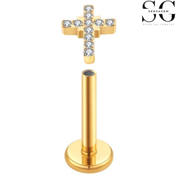 SGYS1056 Jewelry Labret Piercing - Cross-Shaped G23 Titanium Labret with Zircon Gemstone - Image 2