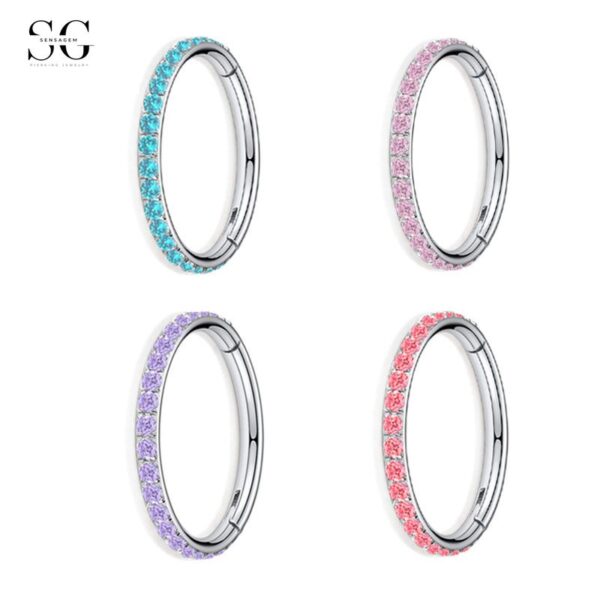 Sensagem SG554 Stainless Steel Nose Ring with Zircon Stones, 1.2*6mm~1.2*12mm