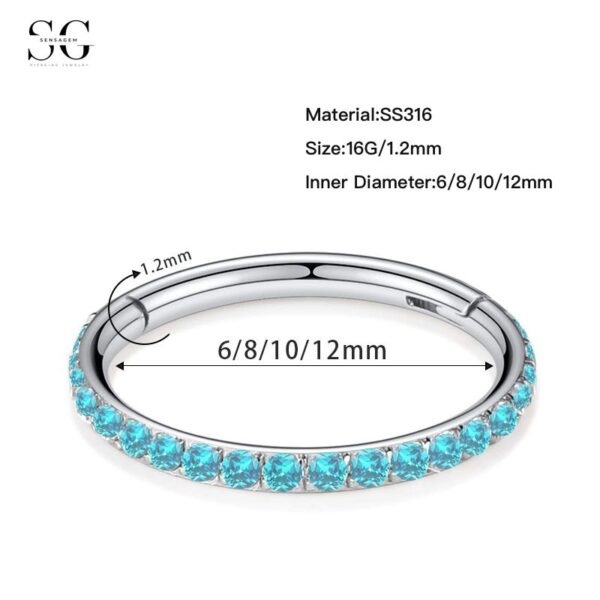 Sensagem SG554 Stainless Steel Nose Ring with Zircon Stones, 1.2*6mm~1.2*12mm - Image 5