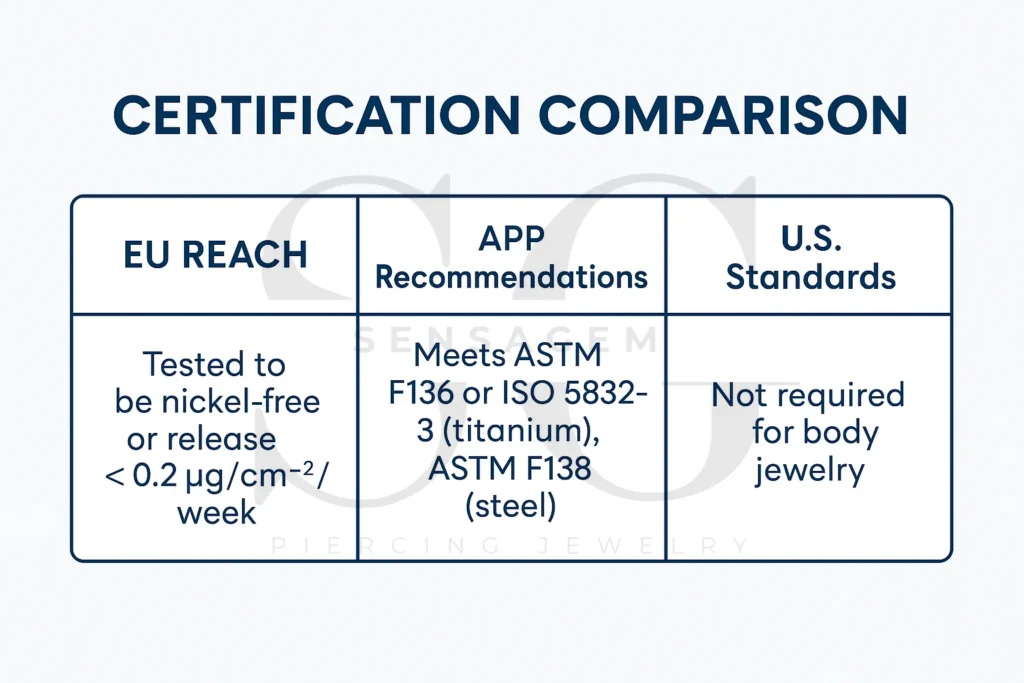 Piercing Jewelry Certification: Understanding Stainless Steel & Titanium Materials 2 Regulatory certifications for piercing jewelry in Europe and US