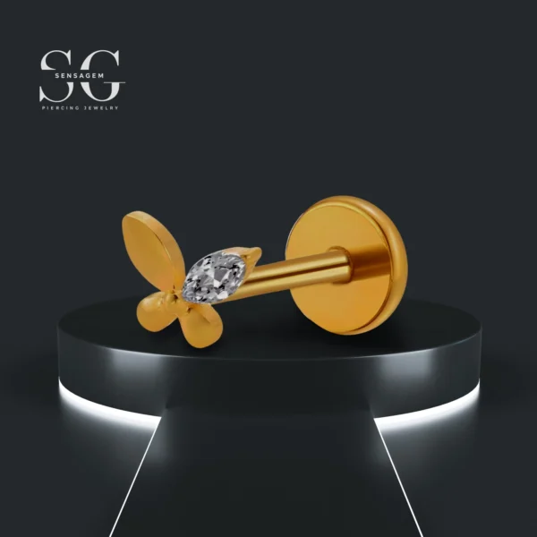 SGYS1001 Butterfly Design with Single Zircon Internal Thread Labret