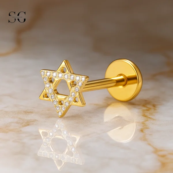 SGYS1007 Internal Thread Labret with Star, Moon, and Eiffel Tower Design