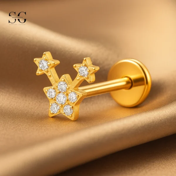 SGYS1008 Internal Thread Labret with Horn Design and Zircon Inlay